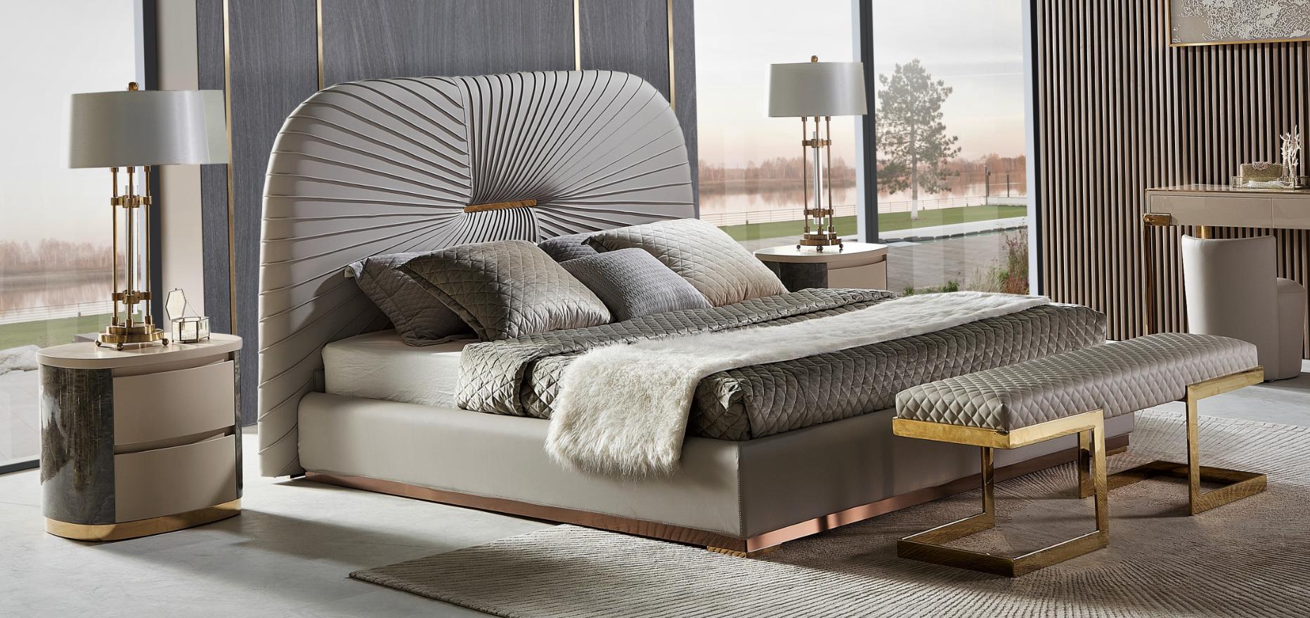 Designer Bett Schlafzimmer Betten Textil Hotel Luxus Polster Sitz Stoff Italien