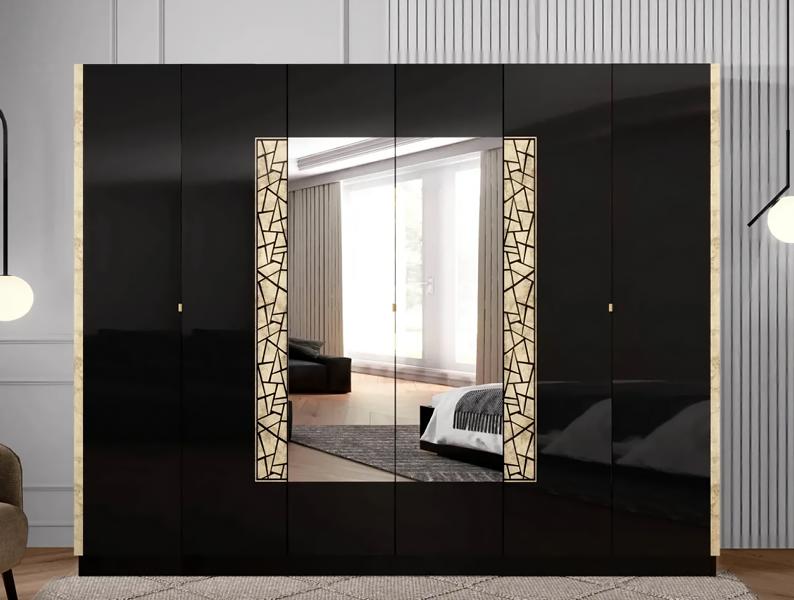 Schwarzer Kleiderschrank Schlafzimmer Schrank Spiegelschrank Schränke 253cm