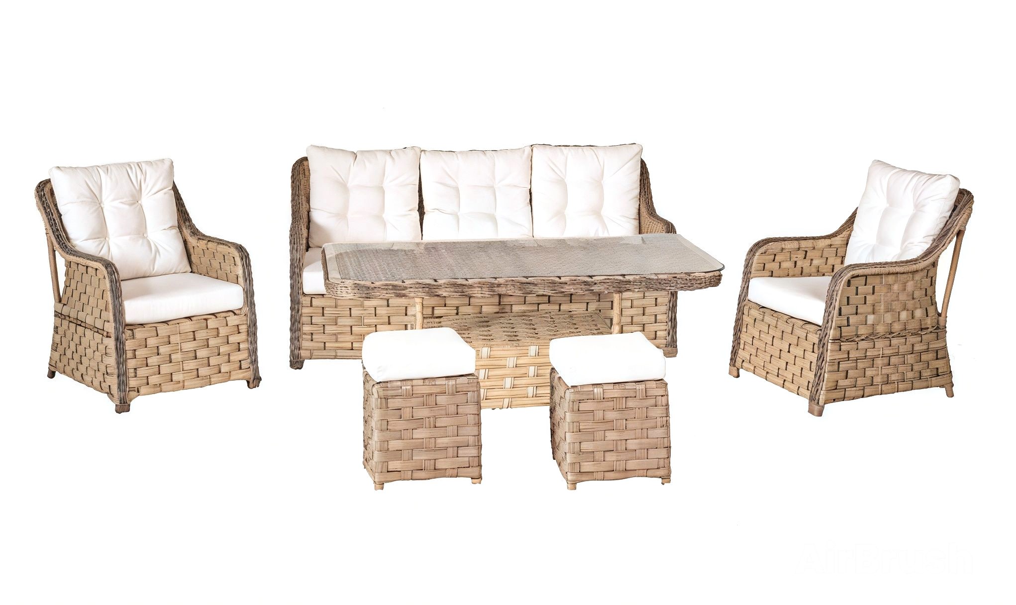 Robuste Garten Rattan Garnitur Edler Couchtisch Gartenmöbel Sessel Sofa 3-Sitzer