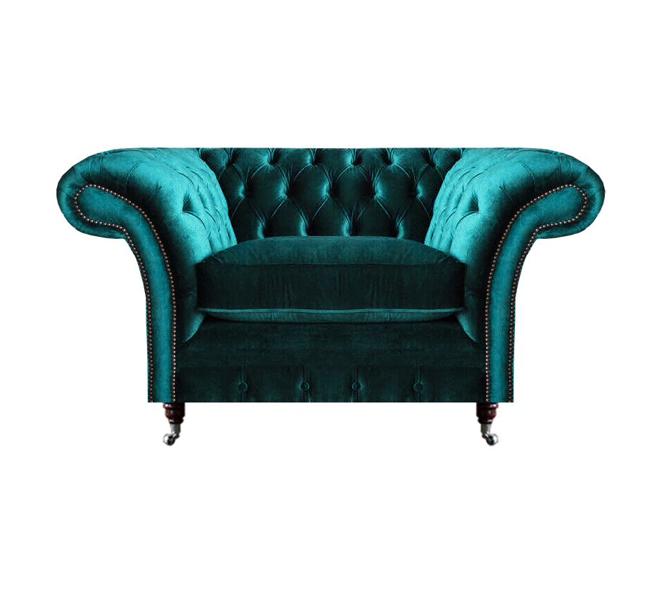 Grüner Chesterfield Textilsessel Wohnzimmer Polster Einsitzer Lehnsessel