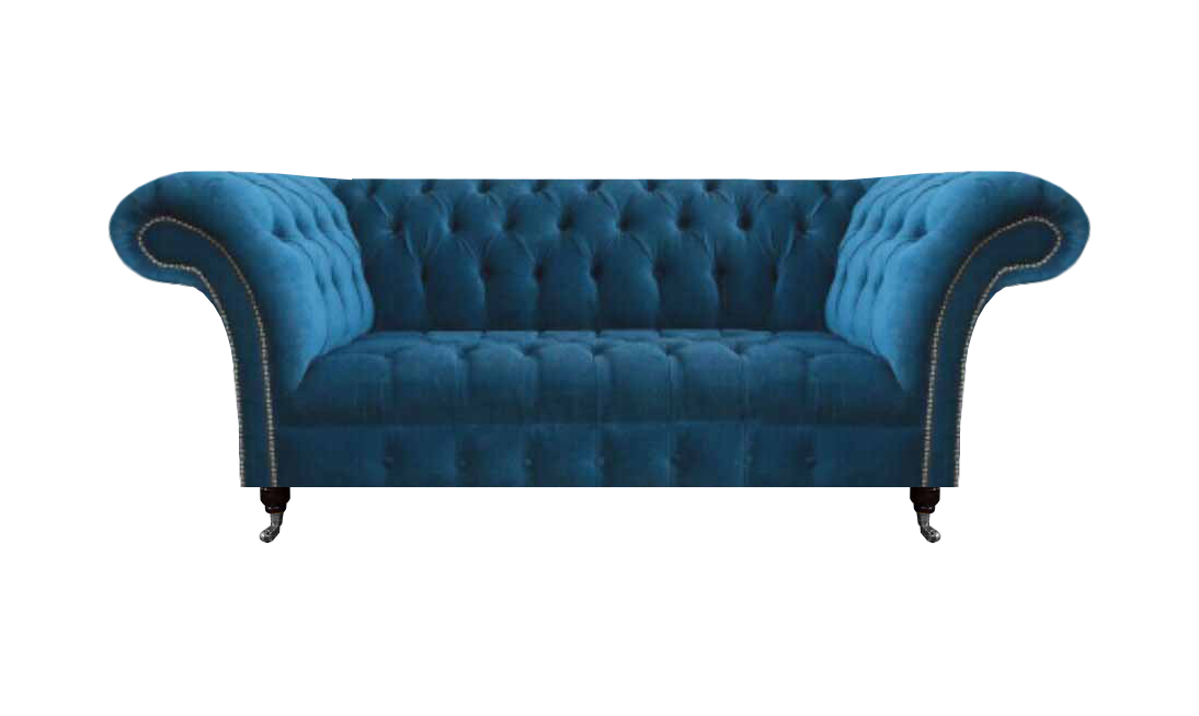 Blaue Chesterfield Luxus Couch Wohnzimmer Textilsitzer Edler Dreisitzer