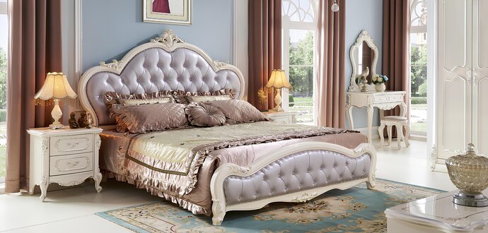 Bett Schlafzimmer Set Echtholz Modern Luxus Chesterfield 2x Nachttisch 3 tlg.