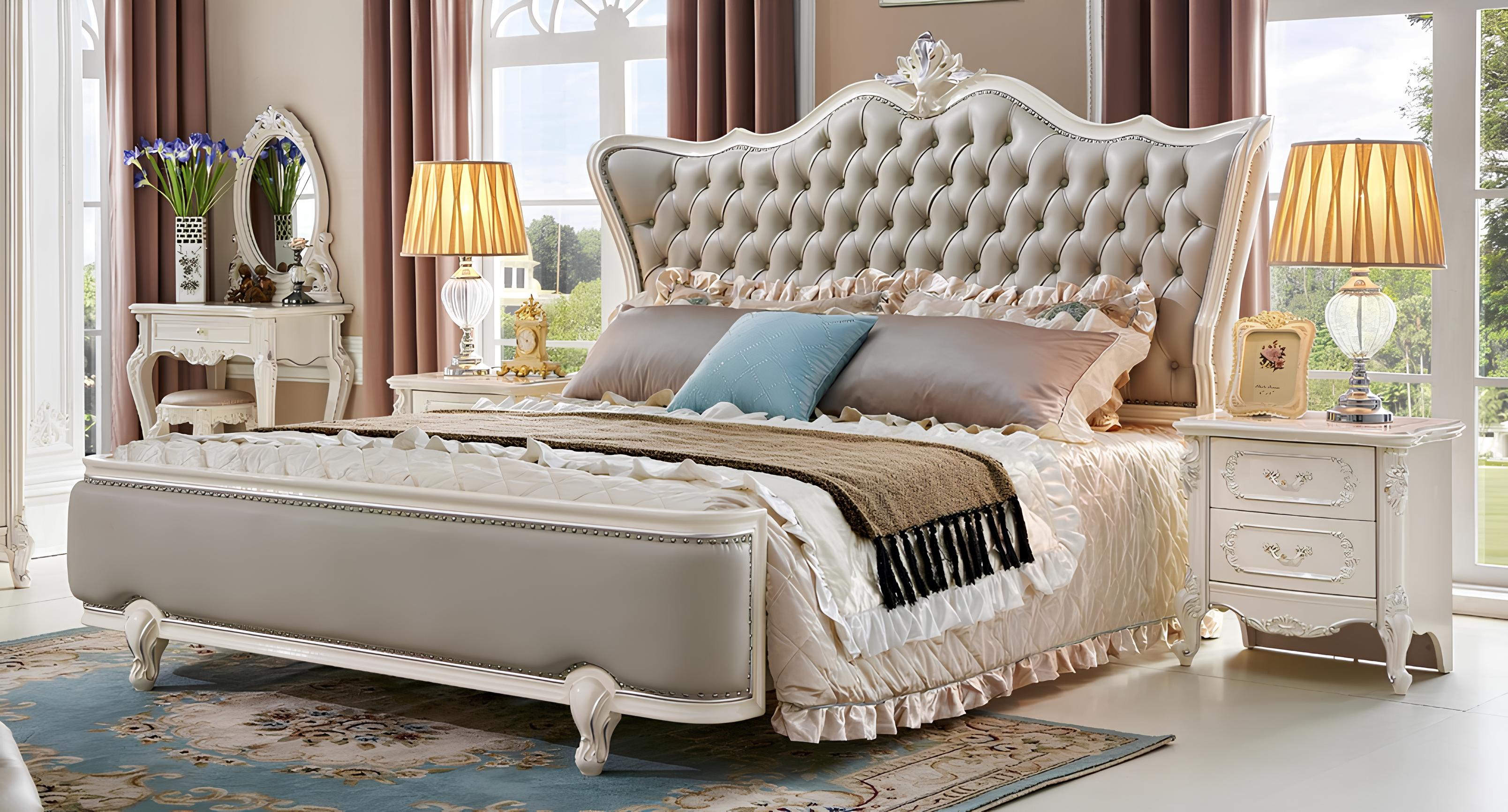 Möbel Barock Bett Nachttisch 3tlg. Schlafzimmer Set Echtholz Luxus Komplett