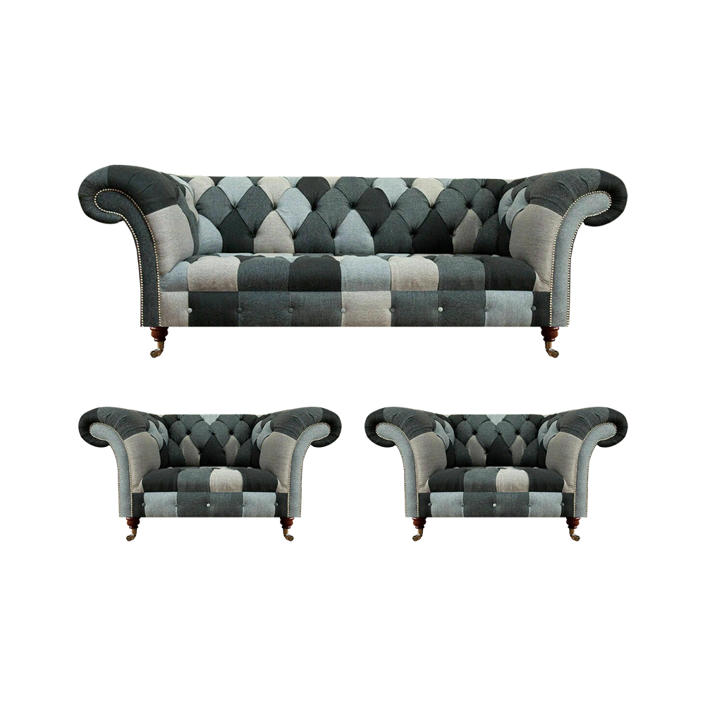 Mehrfarbig Polstermöbel 2x Sessel Sofa Dreisitze Textil Einrichtung Chesterfield