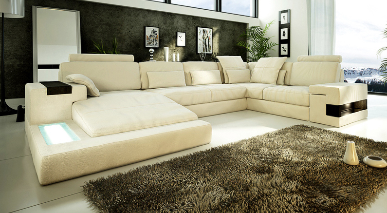 Ledersofa Designer Sofa U Form Wohnlandschaft Couch Polster Ecksofa Garnitur Neu