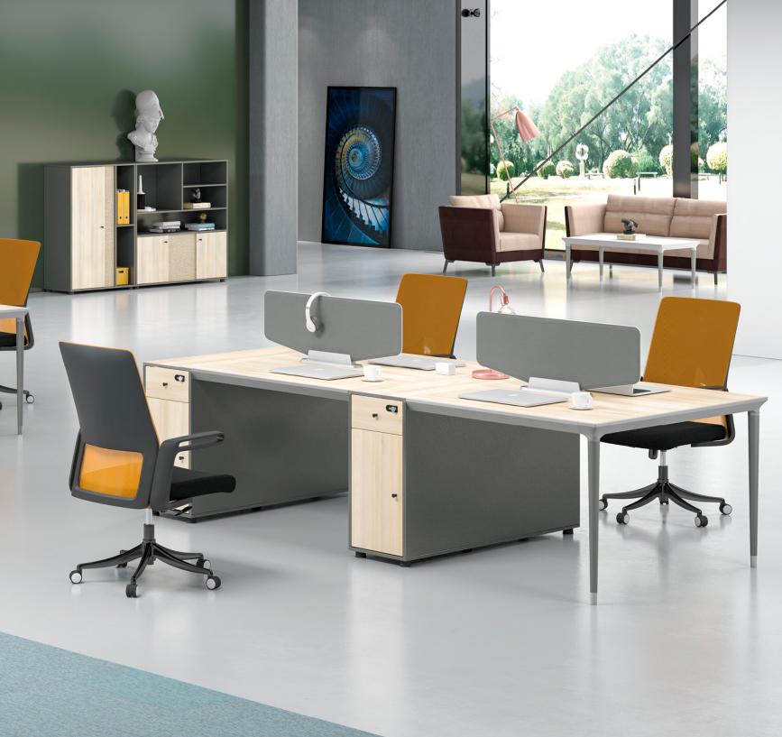 Bürotisch Großes Arbeitstisch Schreibtisch für 4 Personen Holz Grau