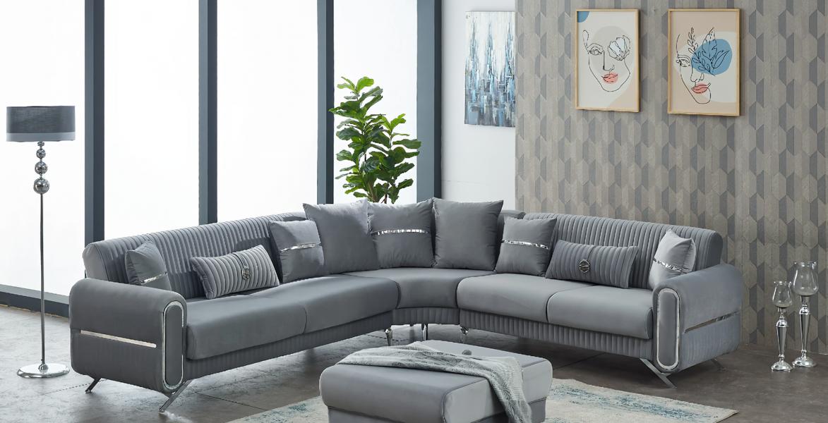 Polstersofa Ecksofa L form Sofa Stoffsofa Grau Couch Eck Design Luxus