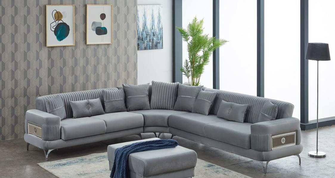 Wohnzimmer Sofa Polstersofa Ecksofa L form Stoffsofa Grau Couch Eck