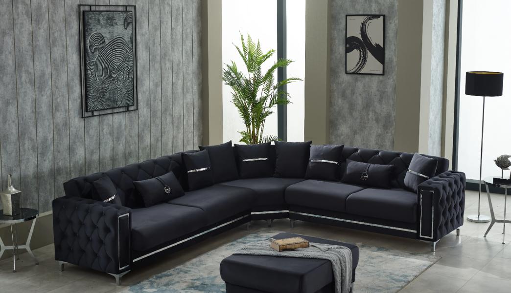 Ecksofa L form Sofa Polstersofa Stoffsofa Schwarz Couch Moderne Eck