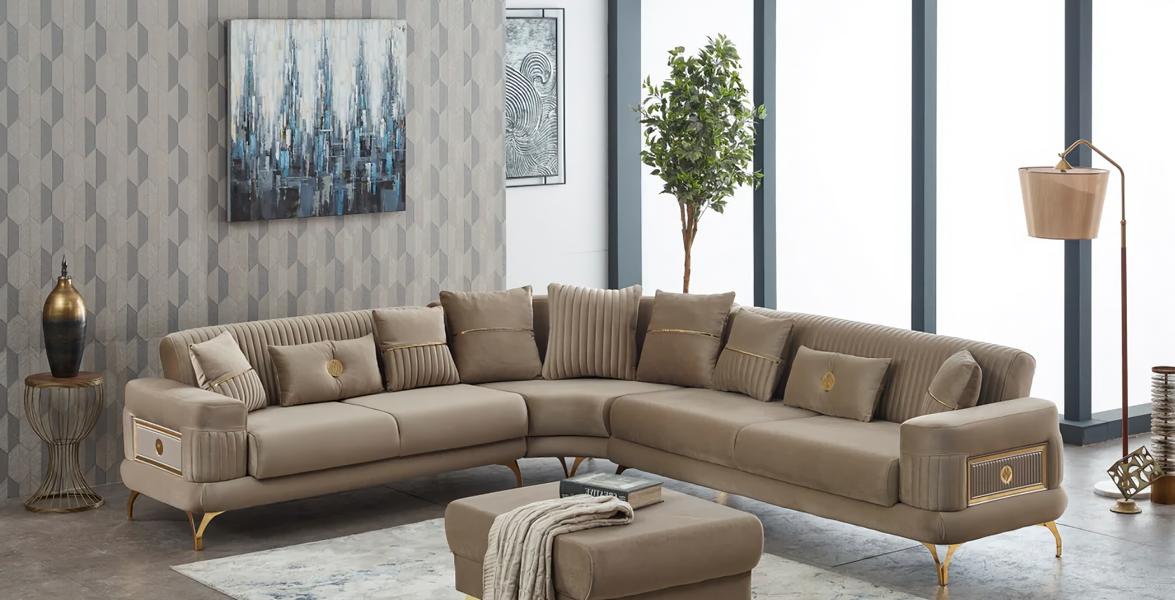 Polstersofa Ecksofa L form Sofa Stoffsofa Beige Couch Eck Moderne