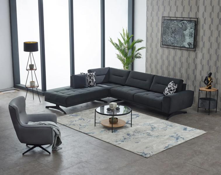 Couchgarnitur Sofa Ecksofa L form Sessel Polstersofa Grau Couch Stoff