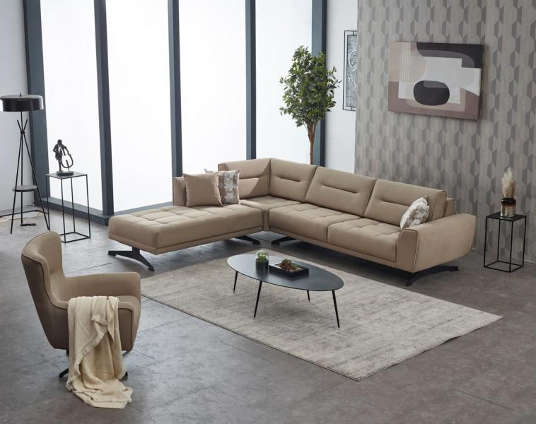 Garnitur Sofa Ecksofa L form Sessel Polstersofa Beige Couch Stoffsofa