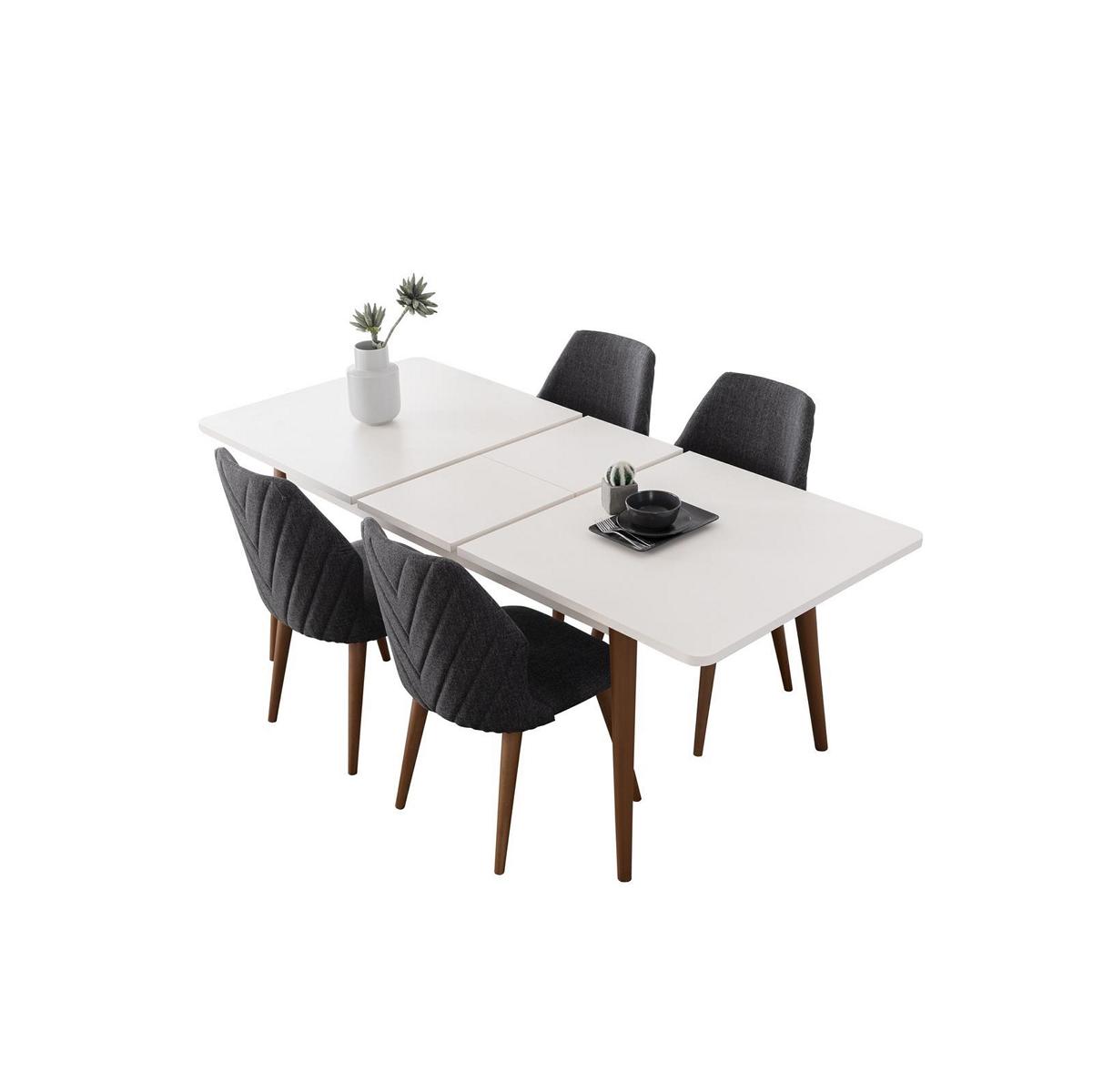 Esszimmer Set Weißer Esstisch 4x Polsterstühle Luxus Holztisch 5tlg Set