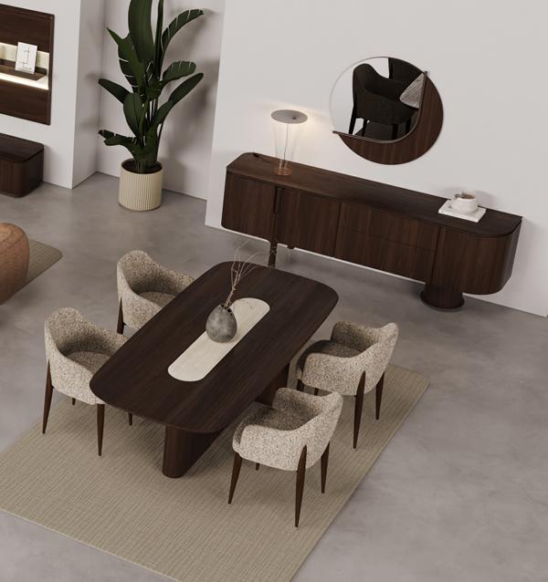 Robust Braun Esstisch 4x Stühle Kommode Spiegel Modern 7-tlg. Esszimmergruppe