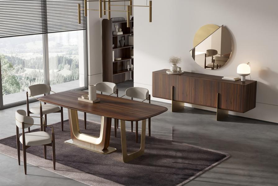 Elegant Essgruppe Funktional Esstisch 4x Stühle Kommode mit Spiegel
