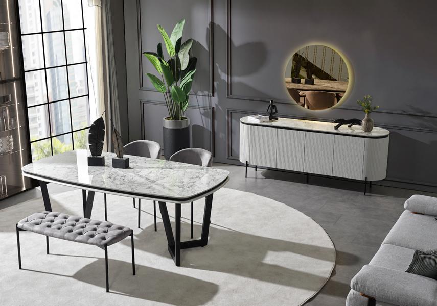 Zeitlos Esstisch mit 2x Stühle Bequem Hocker Kommode mit Spiegel Essgruppe