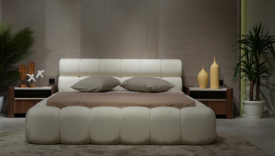 Stylisch Weiß Bett mit 2x Nachttische Modern Doppelbett Schlafzimergarniture
