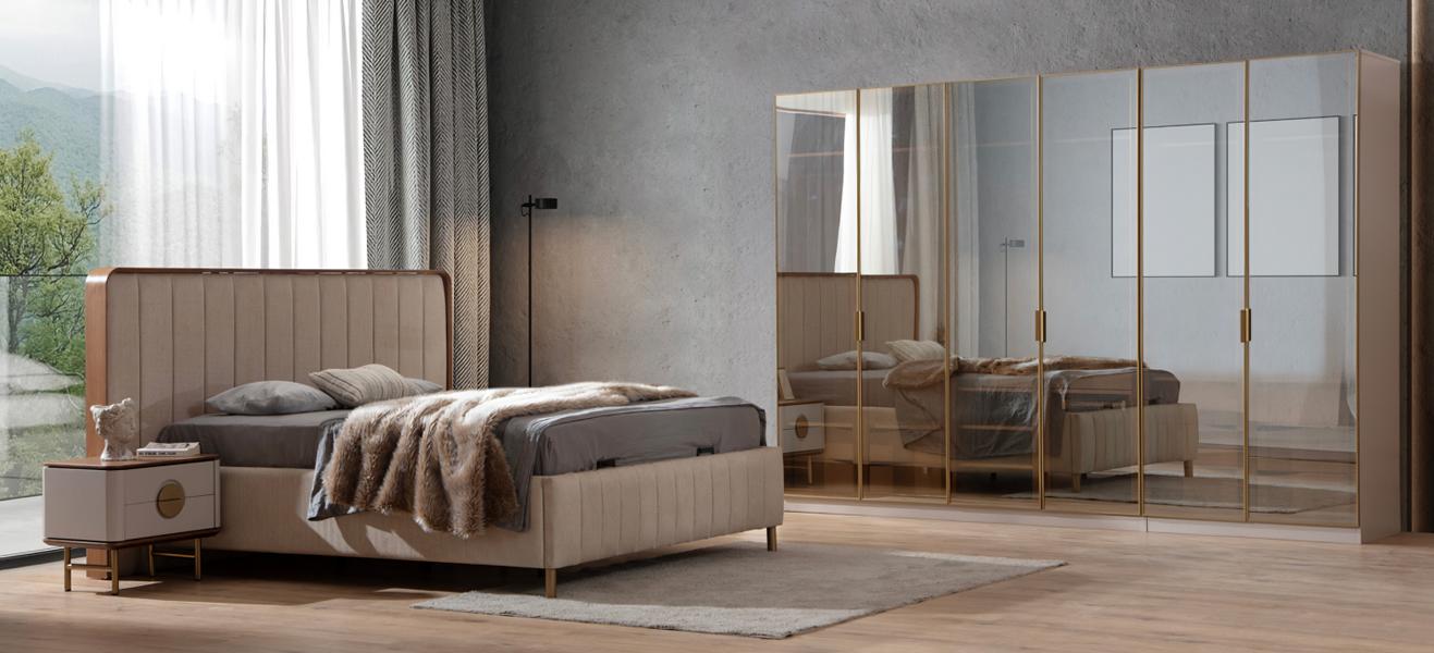 Praktisch Schlafzimmer Set Ästhetisch Bett mit 2x Nachttische Kleiderschrank Neu