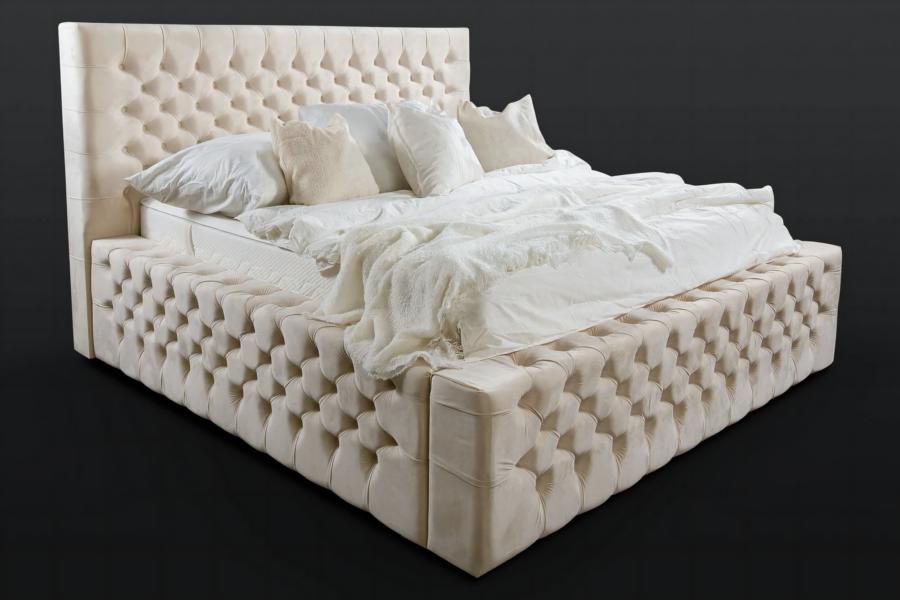 Chesterfield Doppelbett Schlafzimmer Bett 180сm Matratze Beige moderner Holz