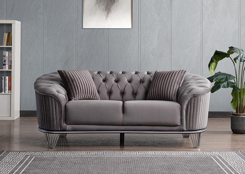 Design Wohnzimmer Luxus Modern Sofa 2 Sitzer Sofa Textil Hochwertig Grau Möbel