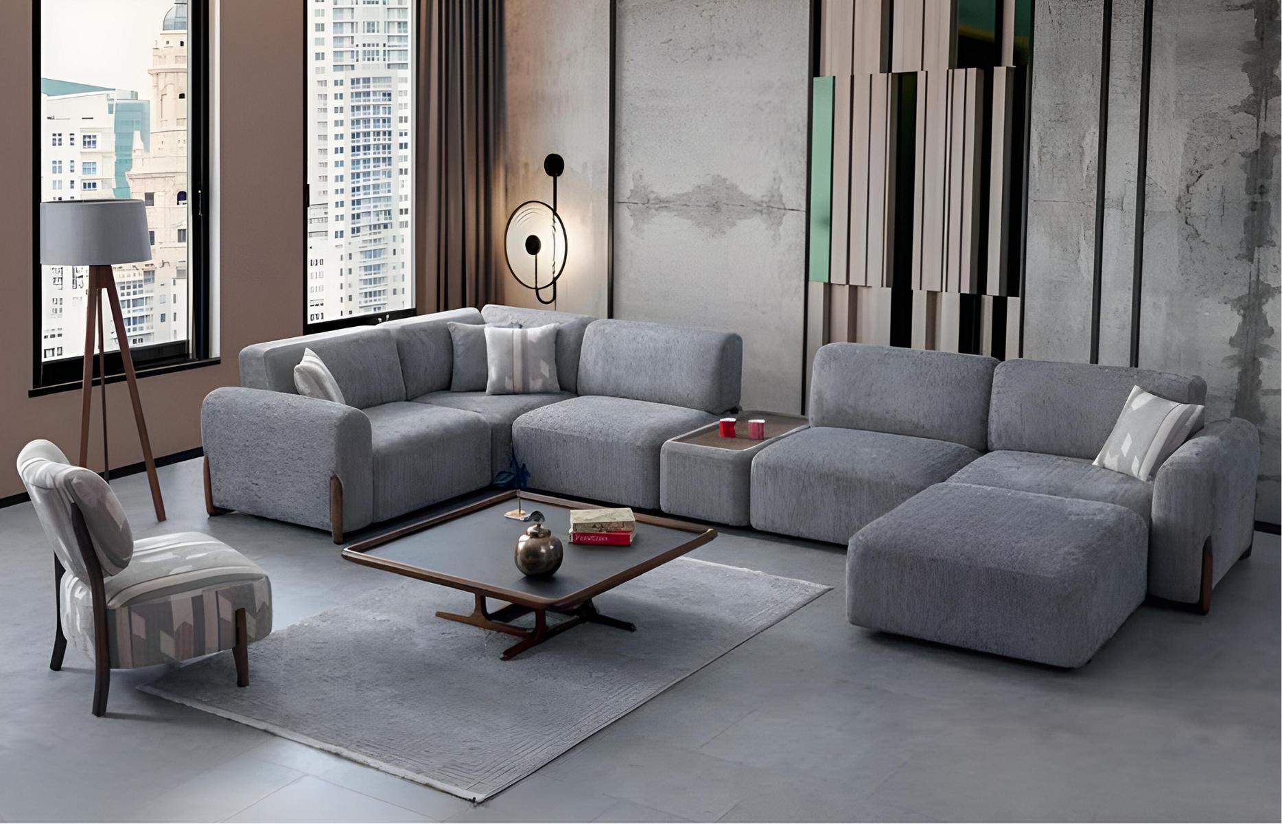 Komplett Wohnzimmer Garnitur Ecksofa Sessel Hocker Couch Polster Set 3 tlg