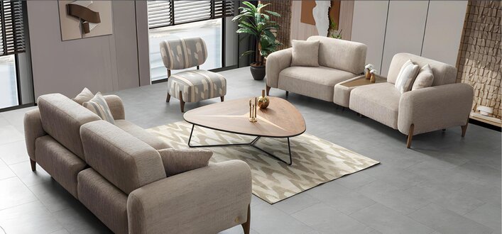 Sofagarnitur 3+3+1 Sitzer Set Design Sofas Polster Couchen Stoff Relax Moderne
