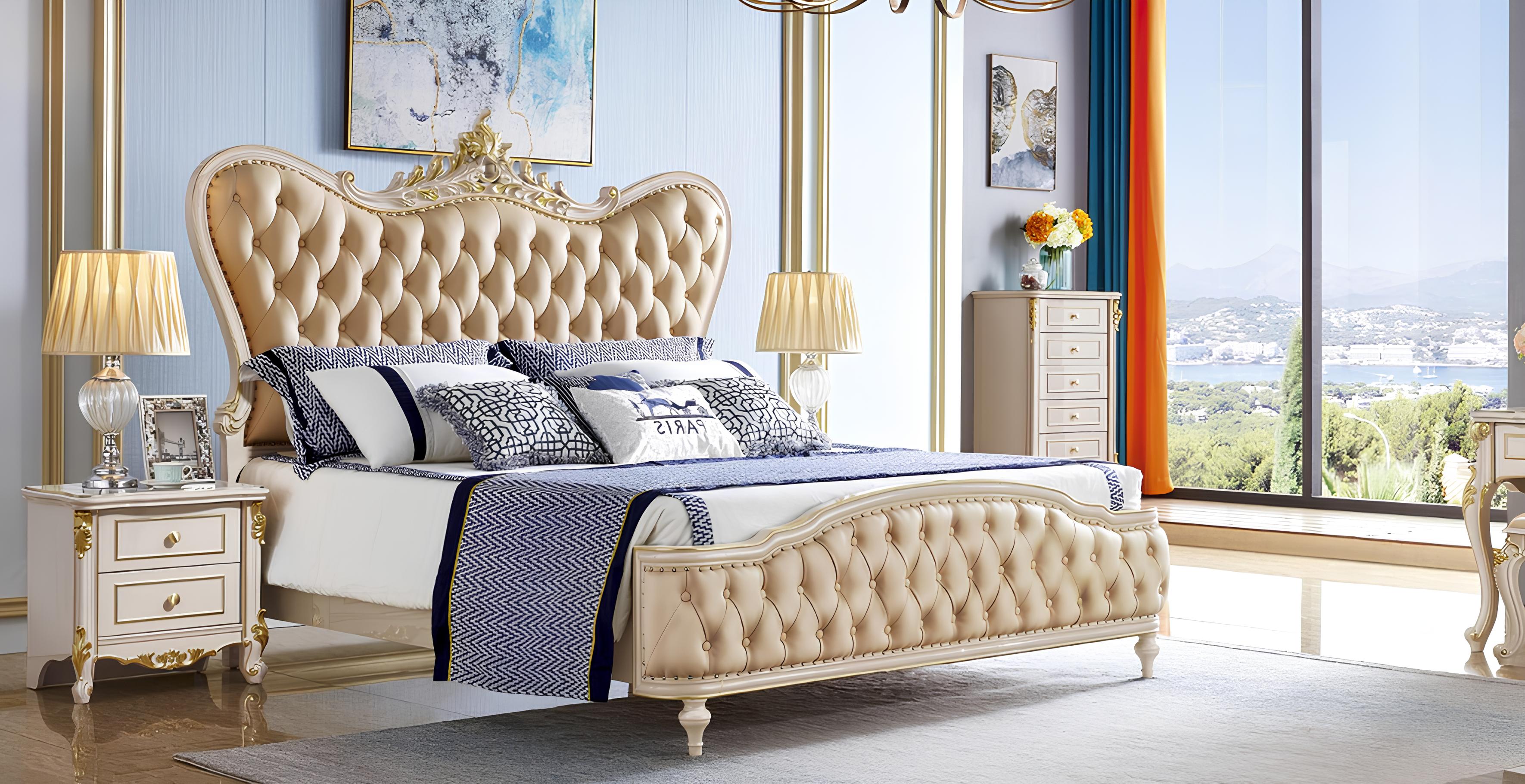 Schlafzimmer Möbel 3tlg Set Echtholz Luxus Chesterfield Betten 2x Nachttische