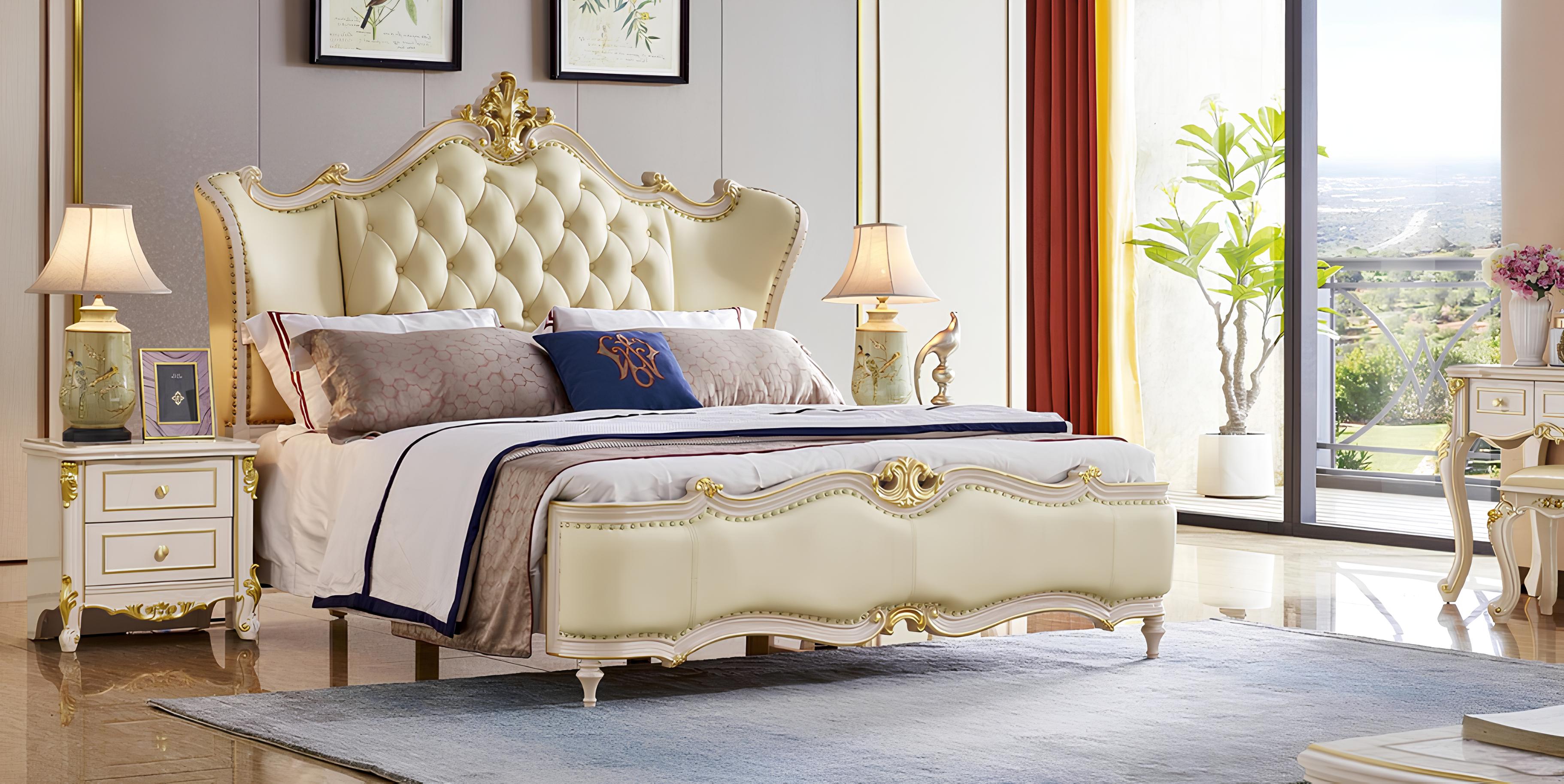 Luxus Chesterfield Komplett Schlafzimmer Bett Nachttisch 3tlg. Set Echtholz