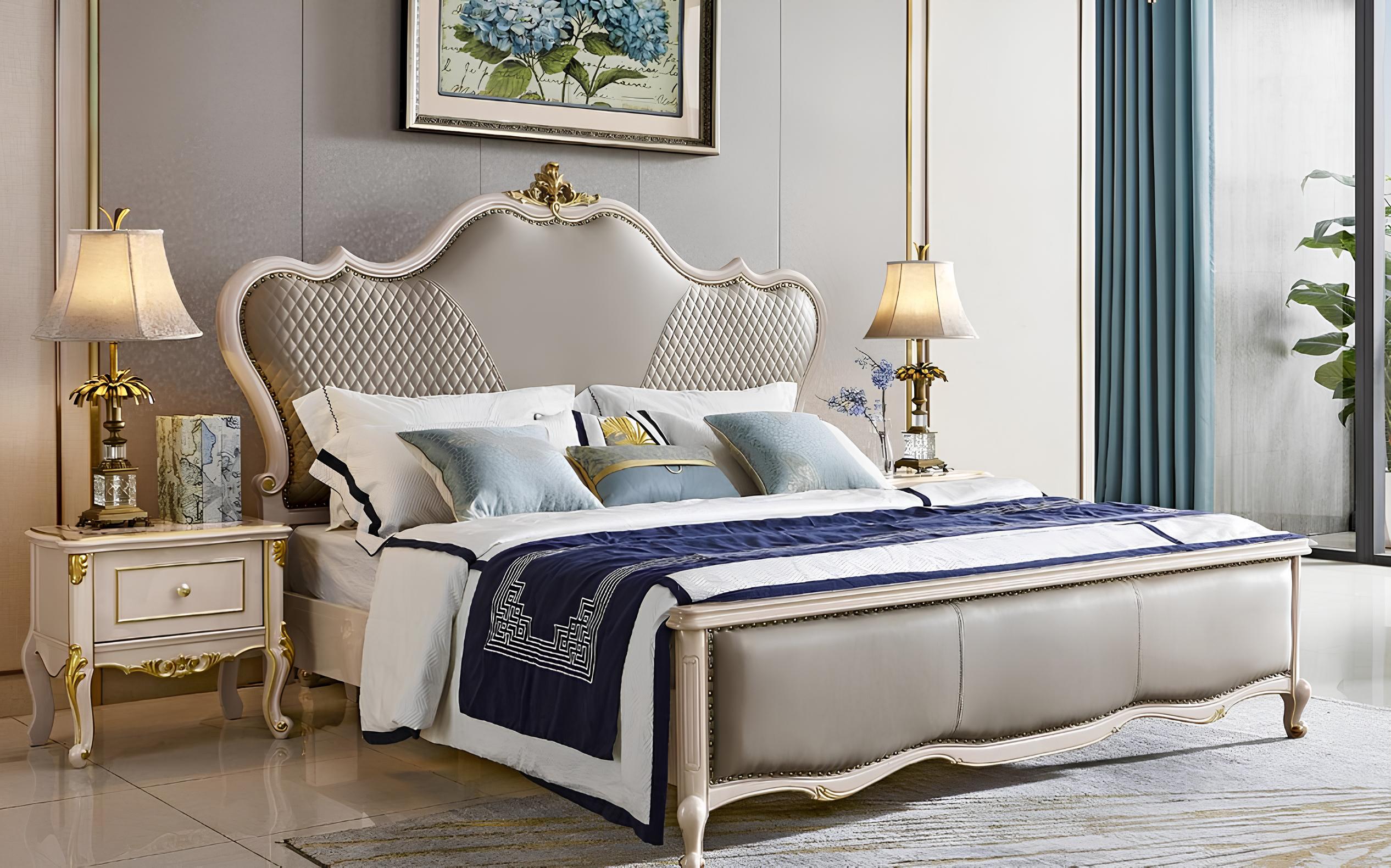 Luxus Bett 3tlg. Set mit 2 Nachttischen Klassische Schlafzimmer Möbel Betten Neu