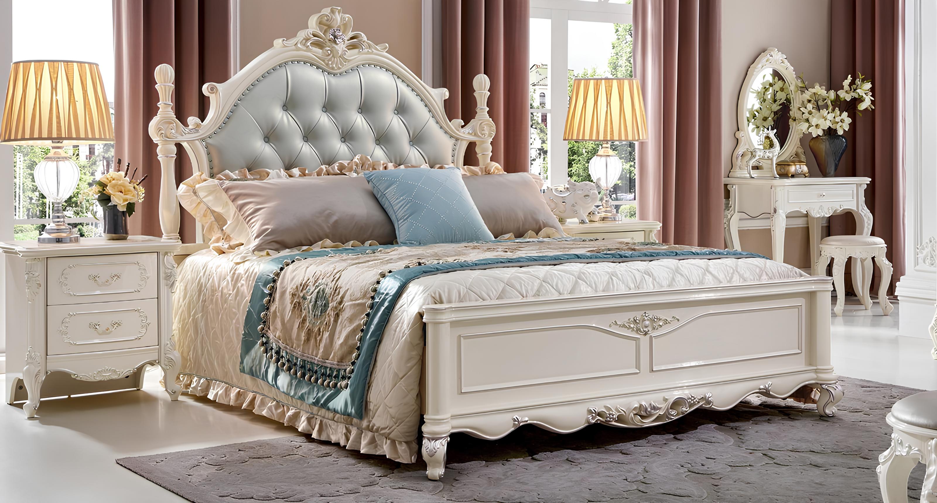 Klassisches Chesterfield Rokoko Barock Stil Betten Leder Doppel Echtholz