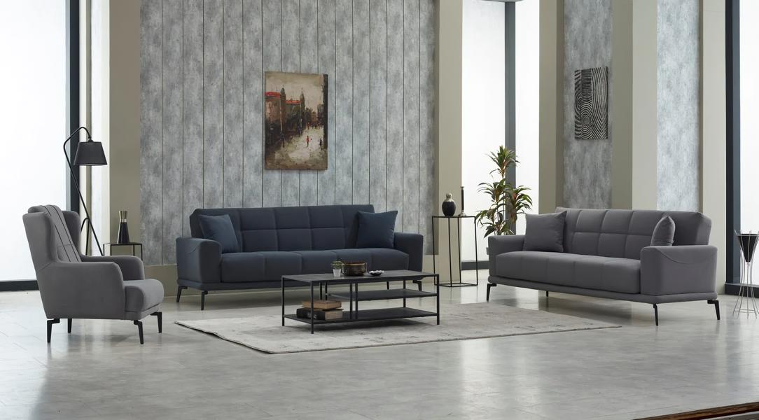 Couchgarnitur Komplette Dreisitzer Sessel Grau 3tlg Stoffsofa Couchen