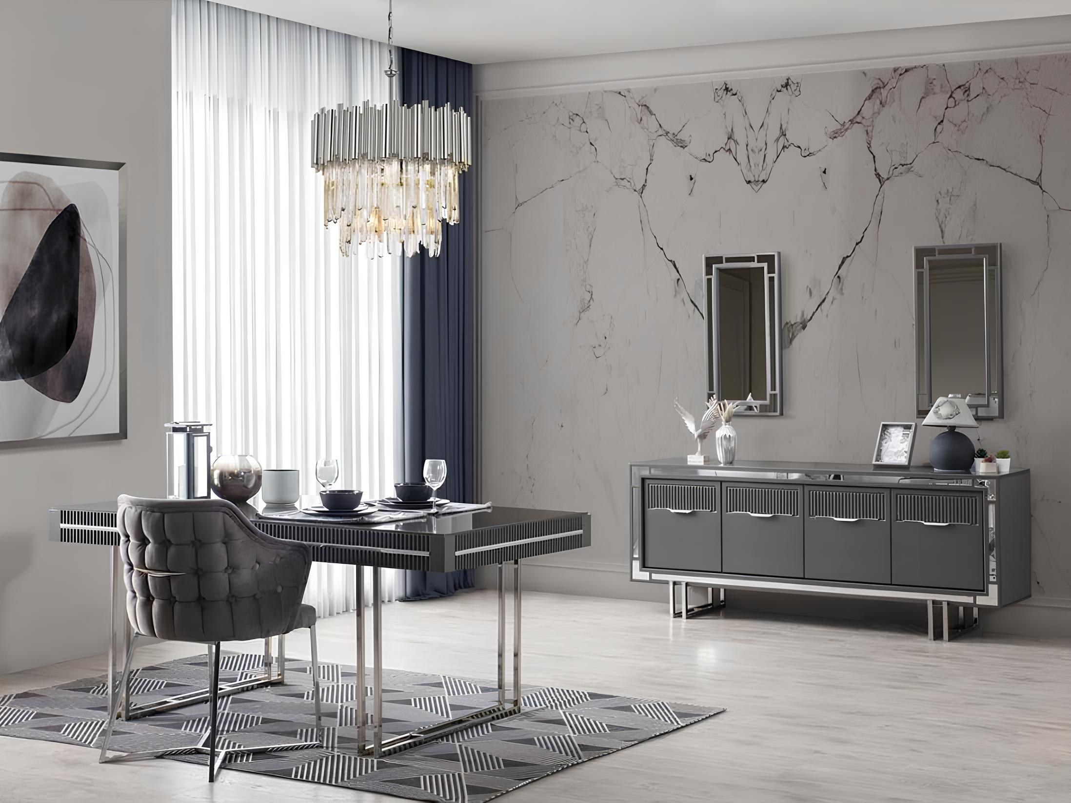 Moderne Komplette Esstisch 2tlg Anrichte Esszimmertisch Holz Grau