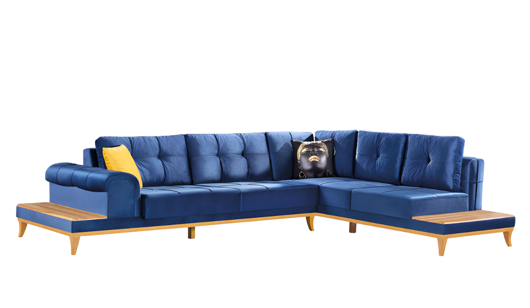Ecksofa Blau Stoff L Form Sofa Couch Design Couch Polster Textil Modern Sofas