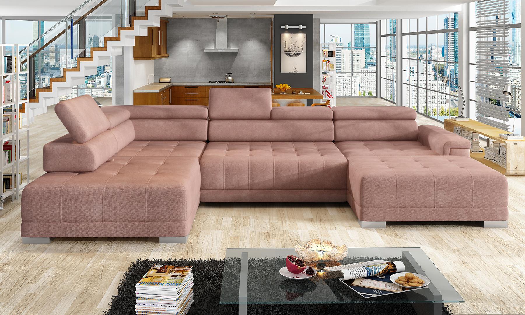 Ecksofa U Form Sofa Wohnlandschaft Design Stoff Sofas Bettunktion Schlaf Couch