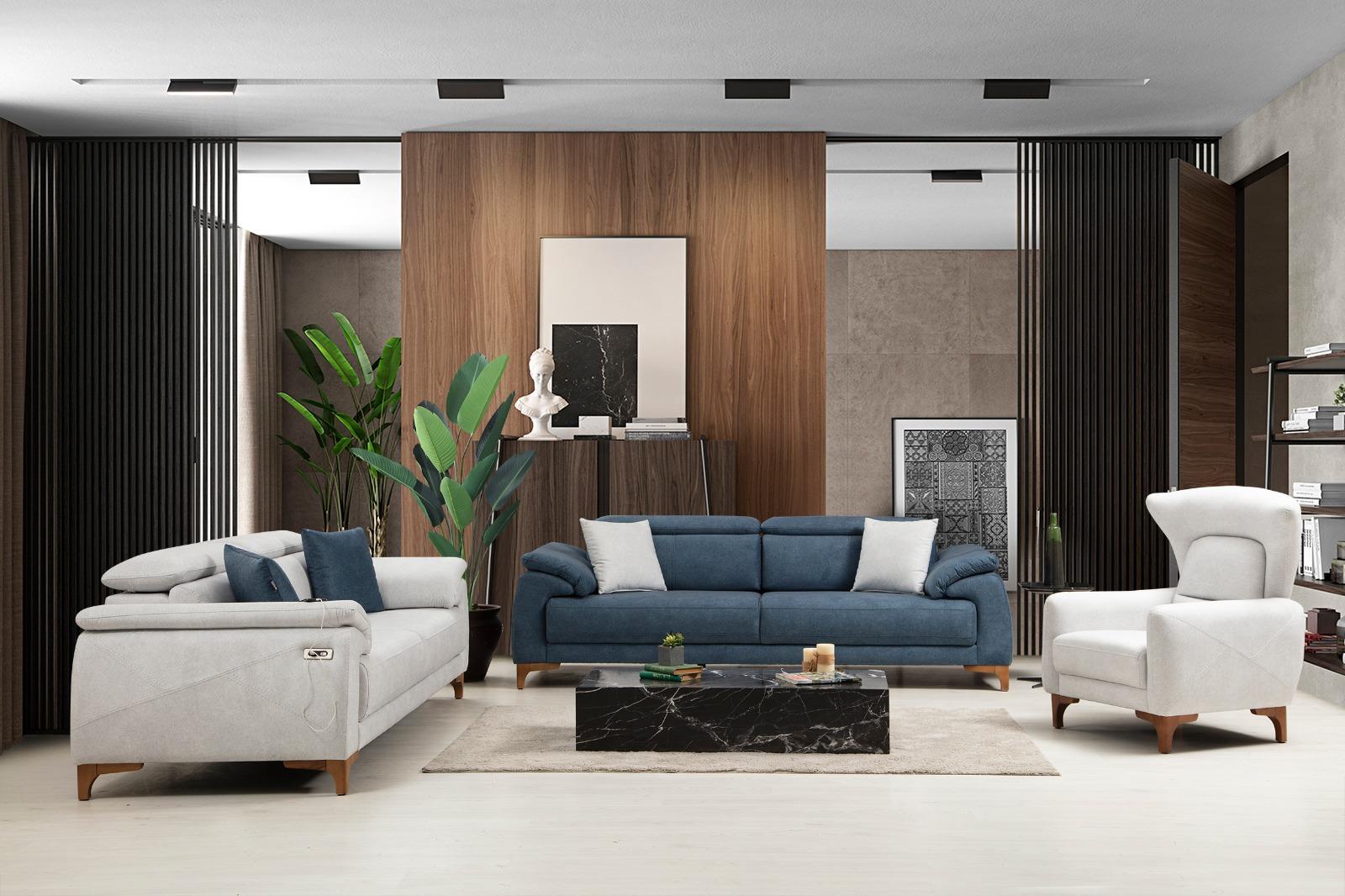 Wohnzimmer Set Modern Luxus Sofagarnitur 3 tlg Polster Möbel Textil Neu