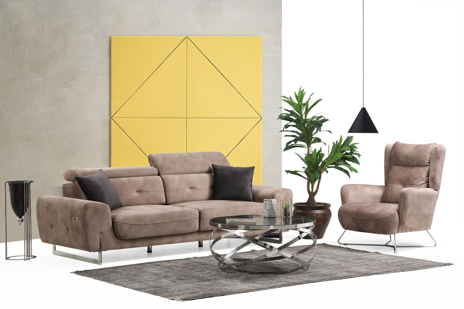 Set 2 tlg Wohnzimmer Sofagarnitur Dreisitzer Sofa Couch Modern Sessel Textil