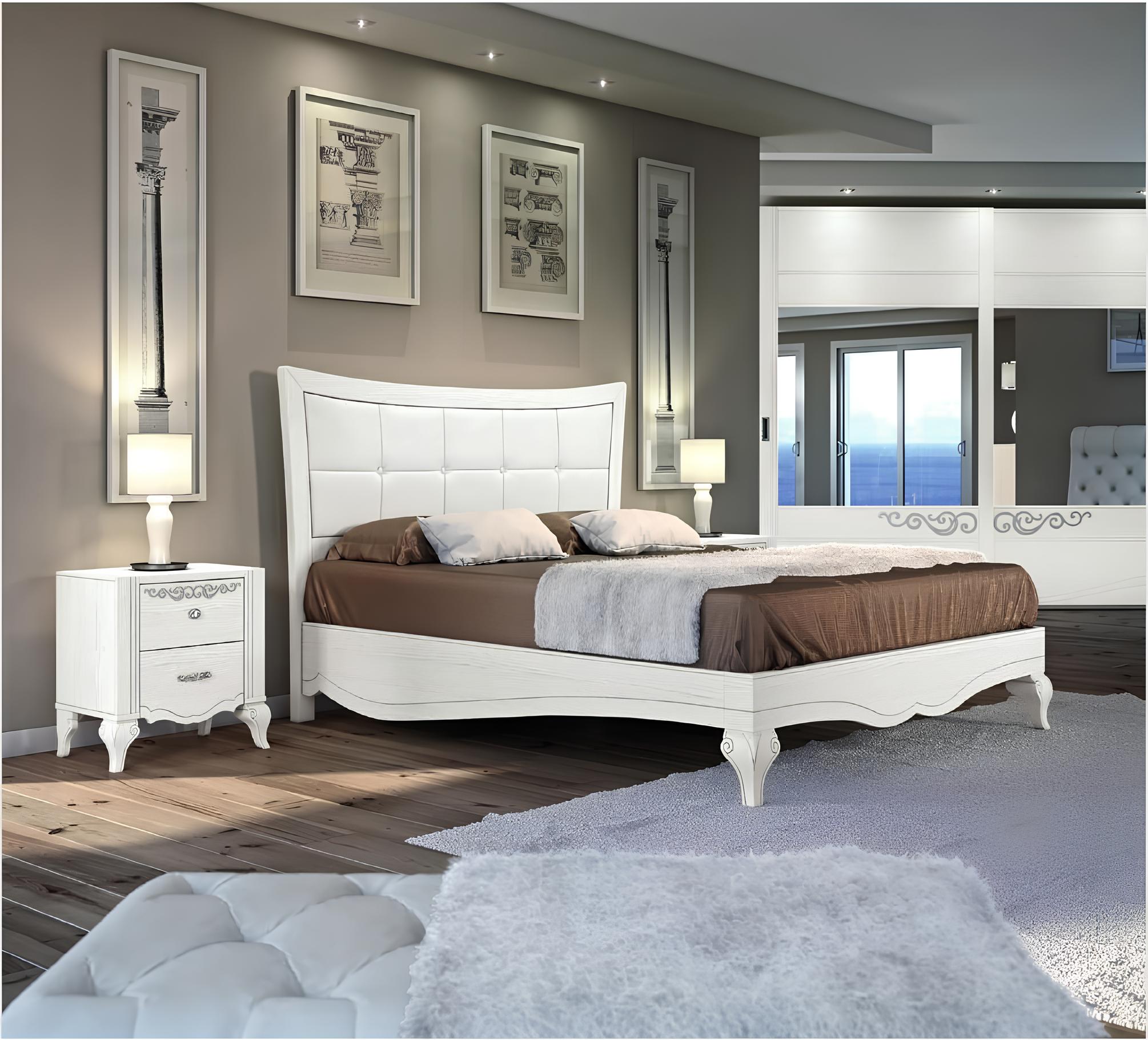 Bett Doppelbett Betten Polster Holz Designer Doppel Bettrahmen Weiß Bettgestelle