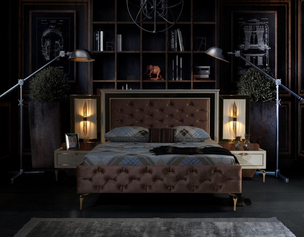 Schlafzimmer Bett 2x Nachttische Luxus Set Komplett Design Möbel 3tlg