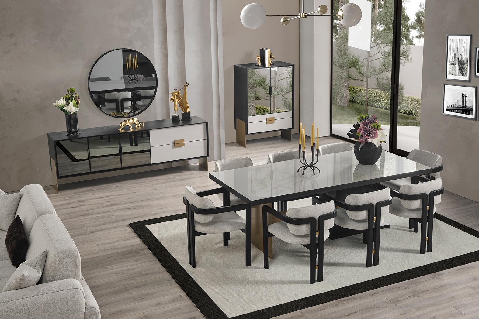 Moderne Esszimmergarnitur Esstisch 8x Stühle Sideboard Spiegel 11tlg