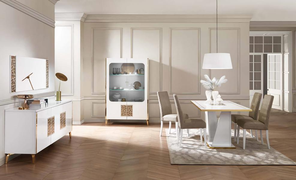 Luxus Esszimmer Set 8tlg Esstisch mit 4x Stühle Design Sideboard mit Spiegel