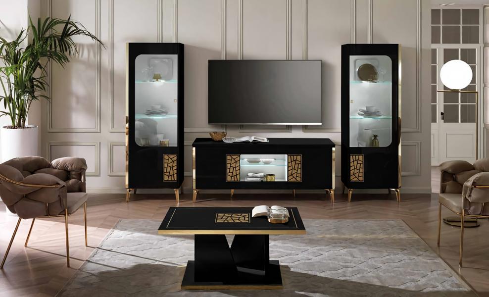 Set 4tlg. Wohnzimmer rtv Vitrine Kommode Couchtisch Holz Luxus Garnitur Gruppe
