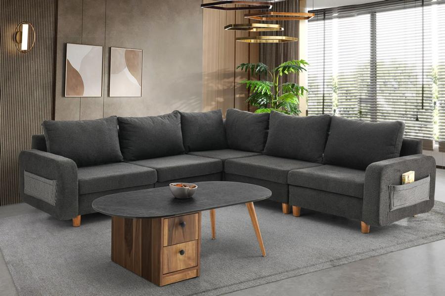 Couch Ecksofa L-Form Grau Stoffsofa Polstersofa Design Großes Sofa