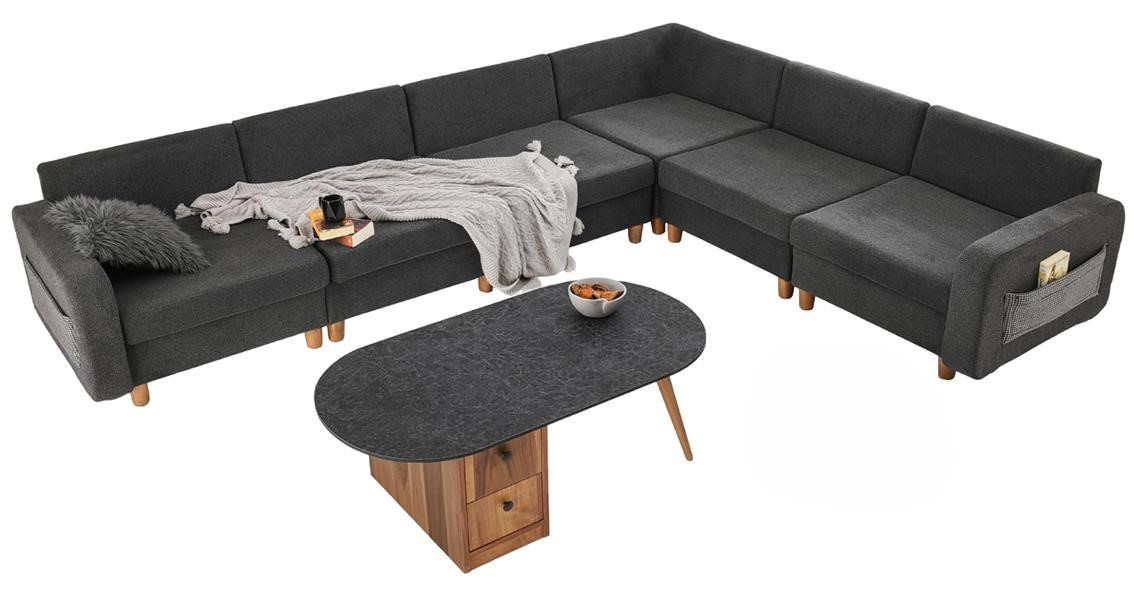 Ecksofa L-Form Sofa Grau Stoffsofa Polstersofa Großes Couch Design