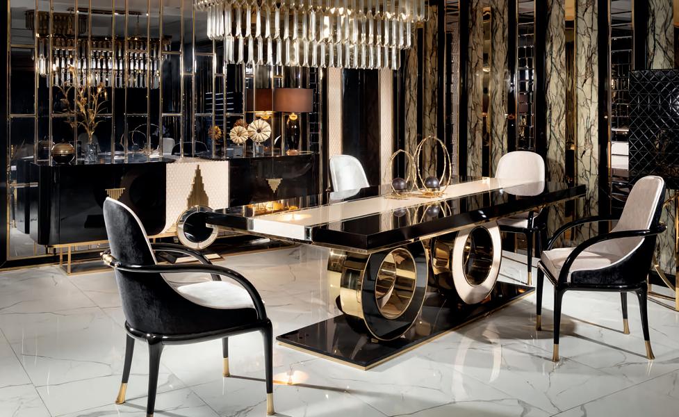Set 7tlg Esstisch Stühle Sideboard mit Spiegel Wohnzimmer Luxus Essgruppe Modern