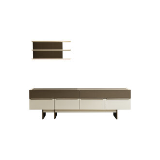 Beige-Braune Wohnzimmer Garnitur Holz Möbel Edles Sideboard Wandregal