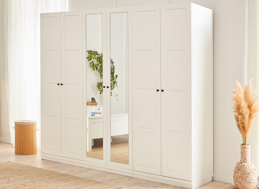 Kleiderschrank Stoffschrank Schrank Spiegeltür Schlafzimmer Weiß Holz