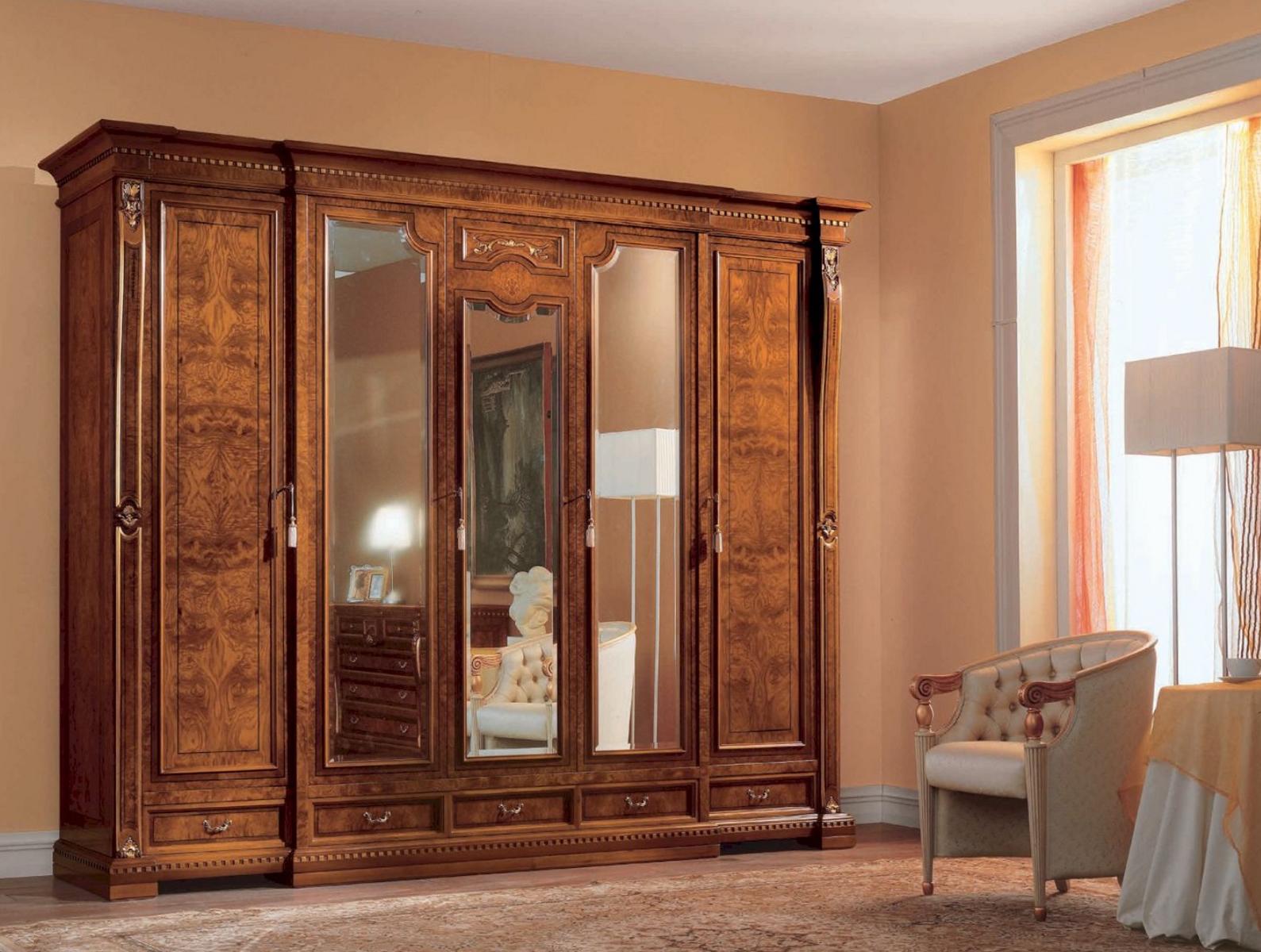 Kleiderschrank Schränke Braun Schlafzimmer Holz Schrank XXL Spiegel
