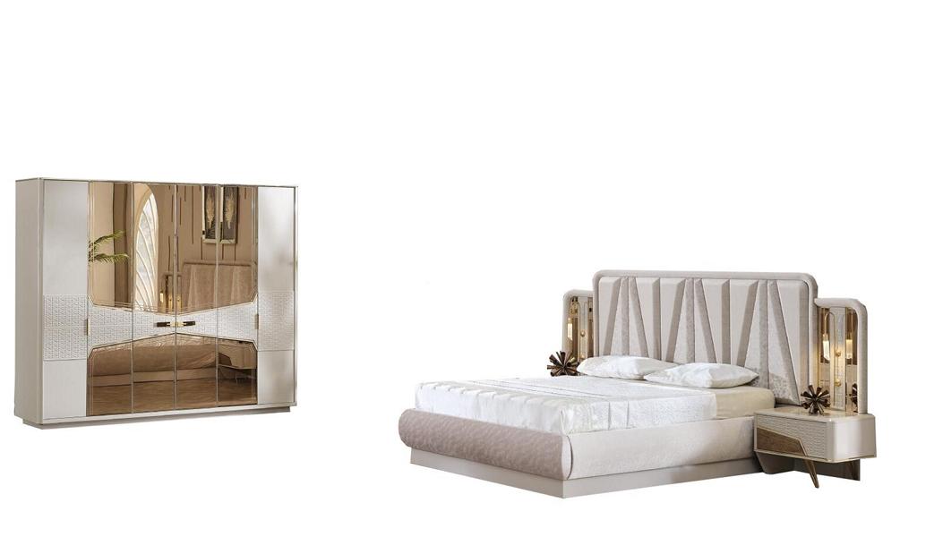 Schlafzimmermöbel Bett Kleiderschrank Einrichtung Set Stilvolle Möbel Nachttisch