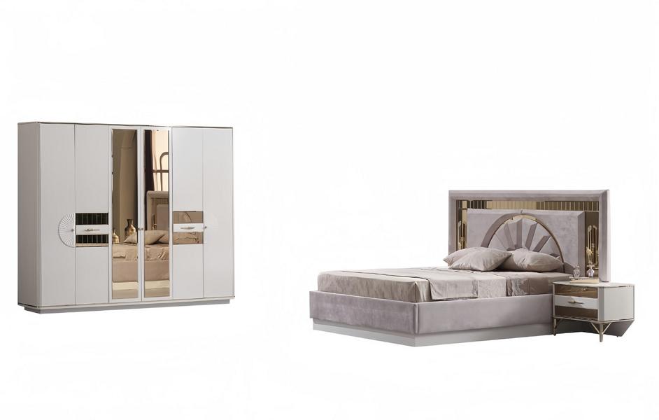 Schlafzimmer Komplett Set 4 tlg. Garnitur Bett 2x Nachttische Kleiderschrank