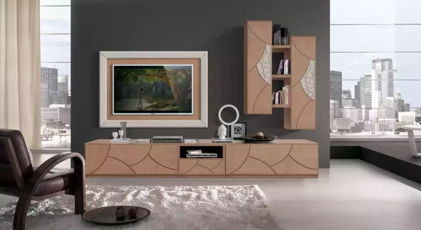 Wohnwand mit Schranke Moder Rechteckig Einfarbig Wohnzimmer Set Schrank